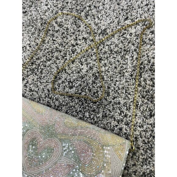 Vintage Beaded Women’s Handbag Clutch, Gold Chain Pearl Beads Spring Easter - Picture 3 of 10